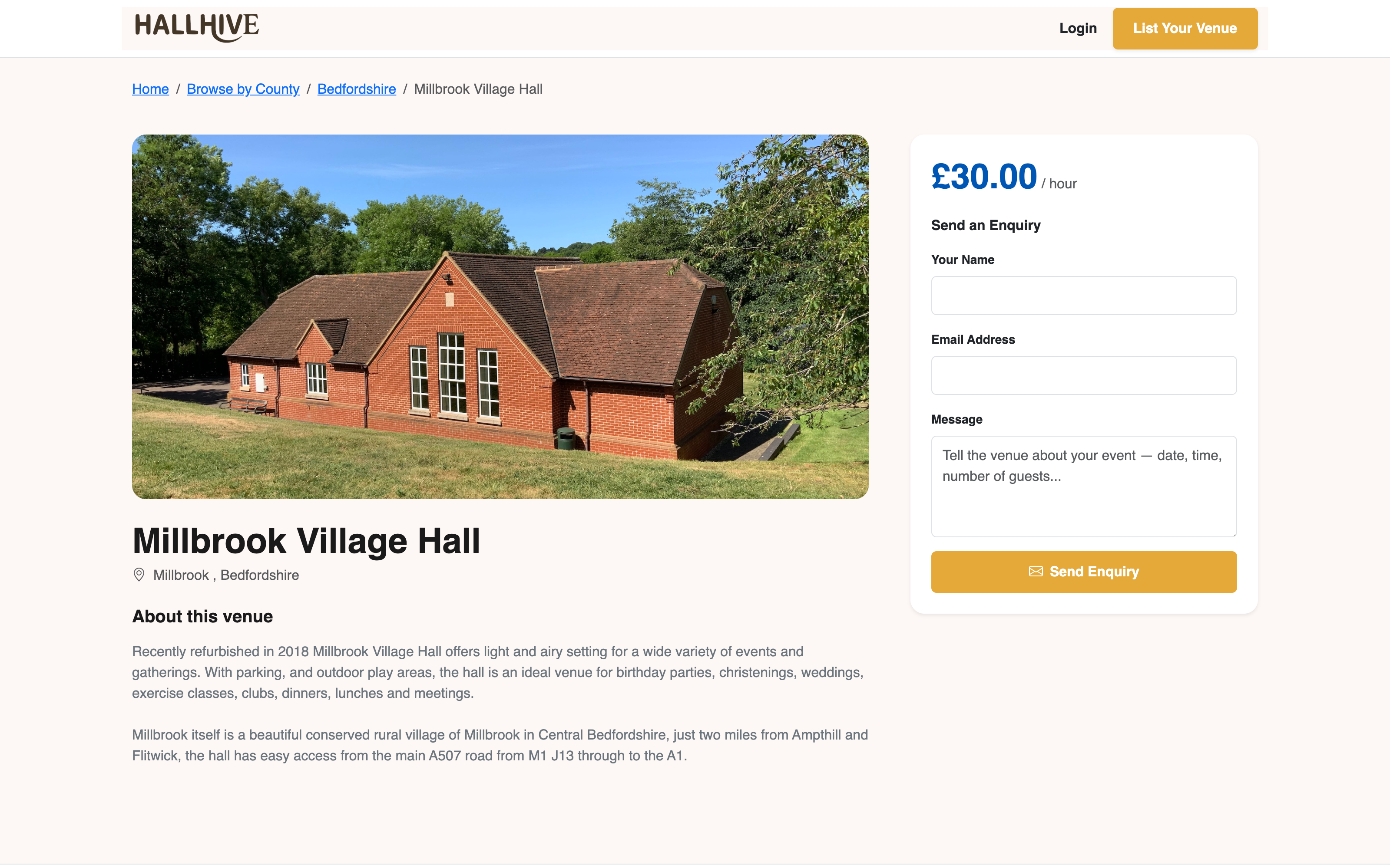 HallHive listing and booking marketplace